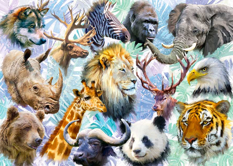 Puzzle Alipson Colagem de Cabeças de Animais de 500 Peças