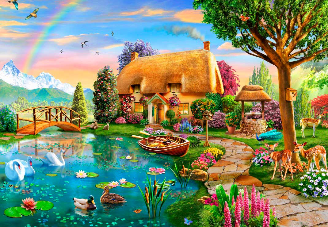 Puzzle Bluebird Chalé à Beira do Lago de 1000 Peças