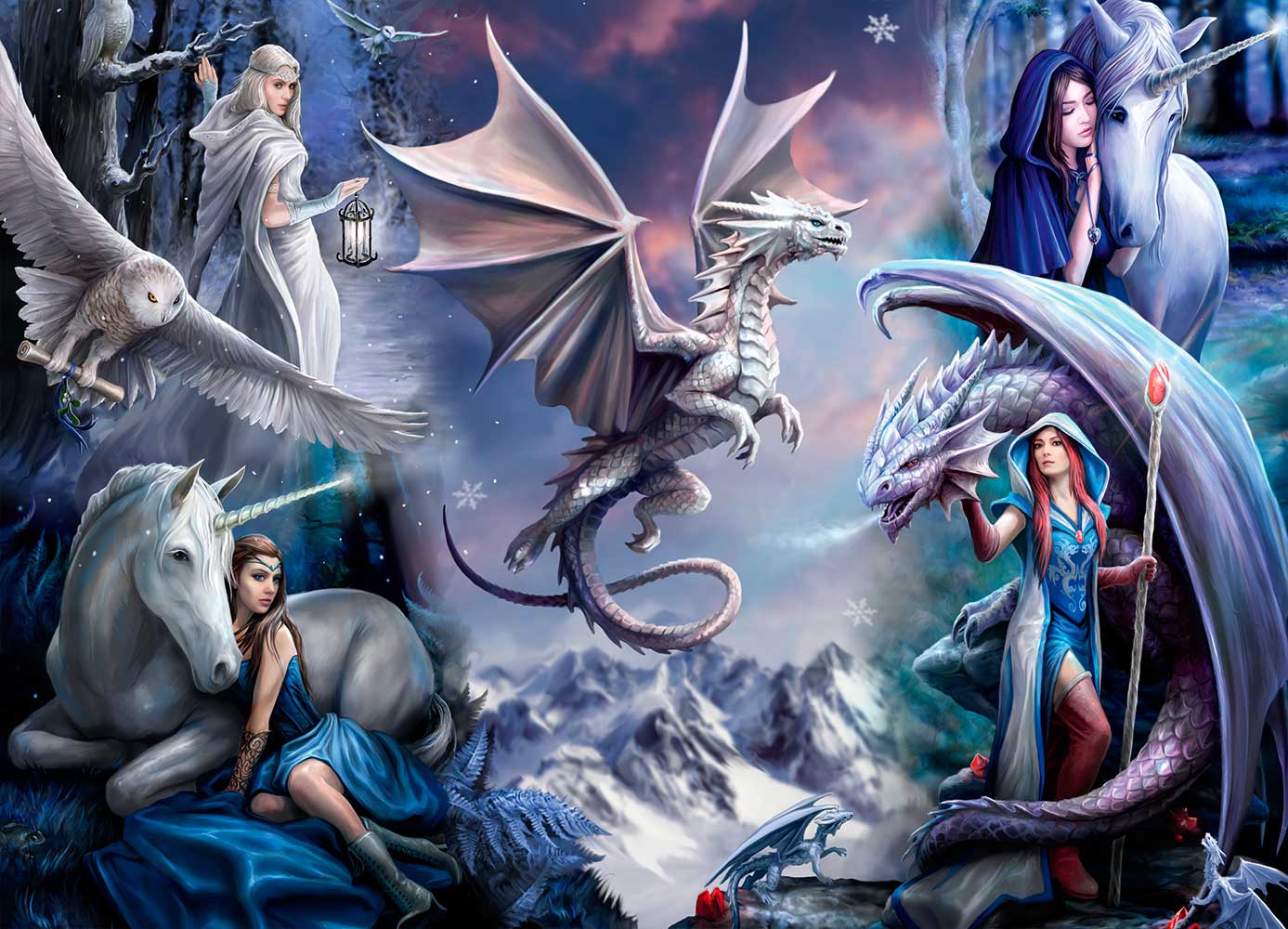 Puzzle Bluebird Colagem de Dragão Prateado de 1500 peças