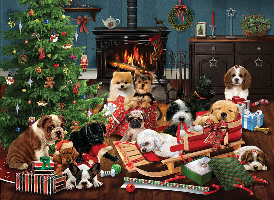 Puzzle Cobble Hill Cachorrinhos de Natal 1000 peças