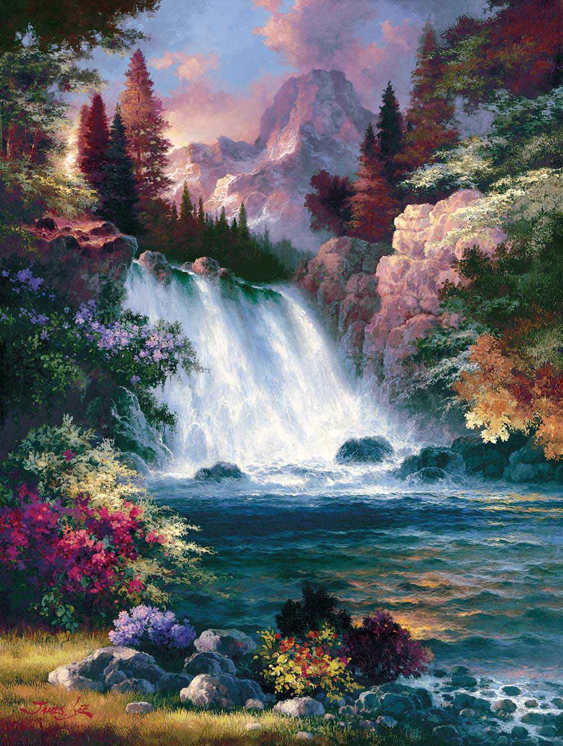 SunsOut Puzzle Spring Sunrise at the Waterfall 1000 Pieces