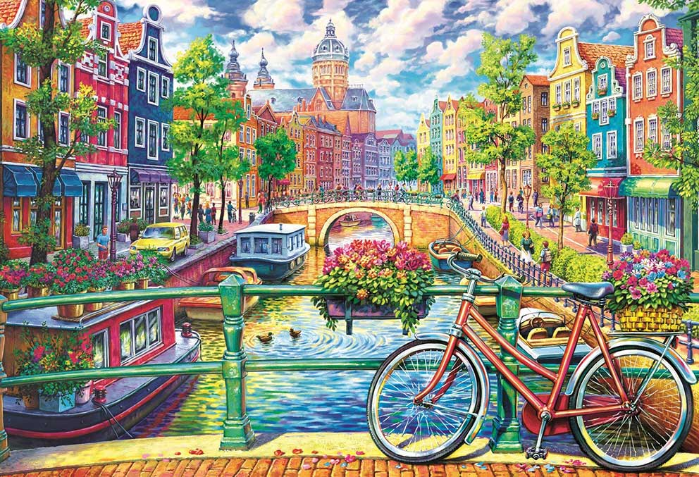Puzzle Trefl Bicicleta no Canal de Amsterdã de 1500 Peças