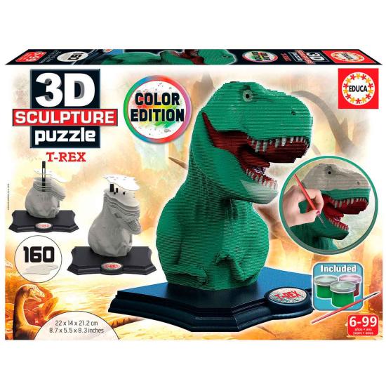Escultura 3D Colorida Puzzle T-Rex 160 Peças