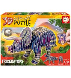 Puzzle 3D de criatura tricerátopo de 67 peças
