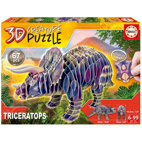 Puzzle Educa 3D Criatura Tricerátopo de 67 peças