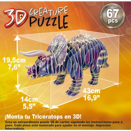 Puzzle Educa 3D Criatura Tricerátopo de 67 peças