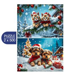 Puzzle Alipson Gatinhos E Cachorrinhos De Natal 2x500 peças