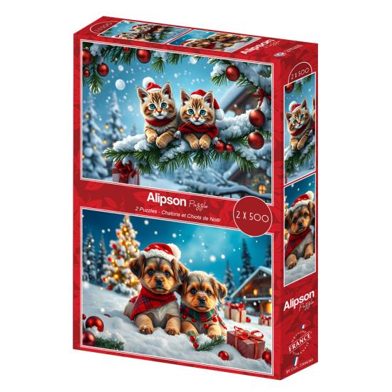 Puzzle Alipson Gatinhos E Cachorrinhos De Natal 2x500 peças
