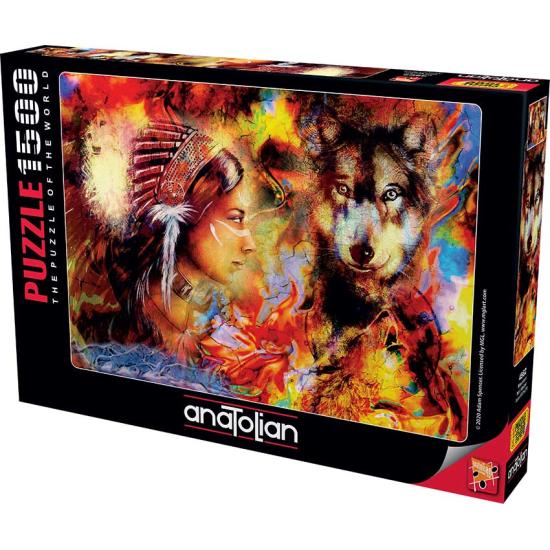 Puzzle Anatolian Mulher Indiana e Lobo 1500 Peças