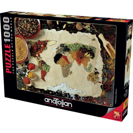 Puzzle Anatolian Mapa do Mundo com Especiarias de 1000 Puzzle Anatolian Mapa do Mundo com Especiarias de 1000