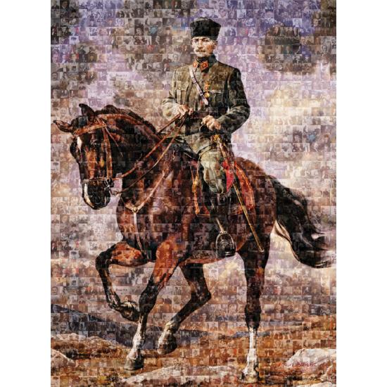 Puzzle Art Puzzle Colagem de Mustafa Kemal em um cavalo de 1000