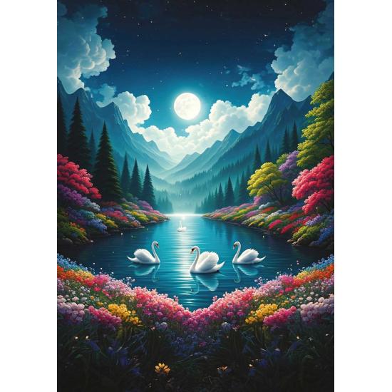 Puzzle Art Puzzle O Lago dos Cisnes ao Luar 500 Peças