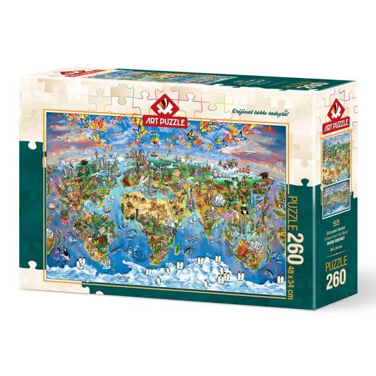 Puzzle de arte de mapa do mundo cheio de cores de 260 peç