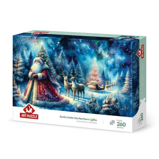 Puzzle Art Puzzle Pai Natal sob a aurora boreal de 260 peças Puzzle Art Puzzle Pai Natal sob a aurora boreal de 260 peças