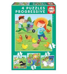 Puzzle Baby Educa Progresivo Animais Da Fazenda 6-9-12-16 Pzs