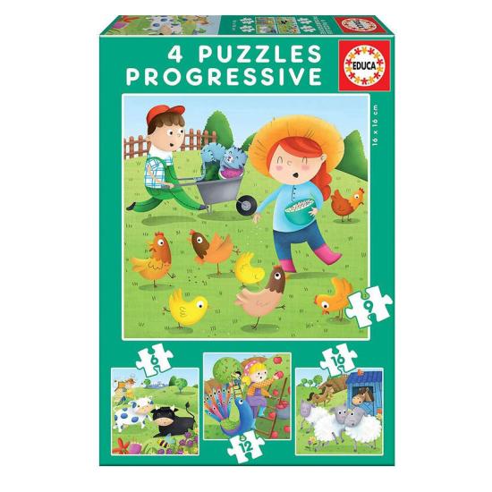 Puzzle Baby Educa Progresivo Animais Da Fazenda 6-9-12-16 Pzs