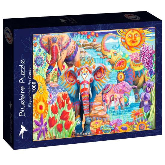 Puzzle Bluebird Jardim de Elefantes Coloridos de 1000 Peças