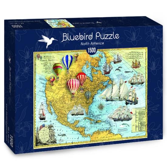 Puzzle Bluebird  Vintage Mapa da América do Norte 1500 Peç