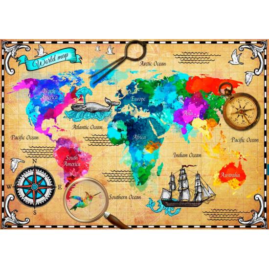 Puzzle Bluebird Mapa-múndi colorido 2000 Peças