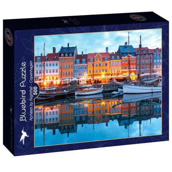 Puzzle Bluebird Nyhavn ao anoitecer, Copenhaga de 500 peças