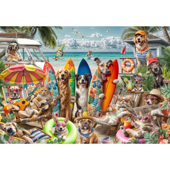Puzzle Bluebird Cães E Gatos Na Praia 1000 peças