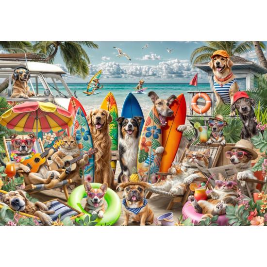 Puzzle Bluebird Cães E Gatos Na Praia 2000 Peças