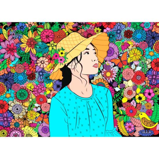 Puzzle Brain Tree Menina entre Flores de 1000 Peças