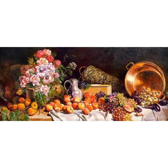Puzzle Castorland natureza morta com flores e frutas na m