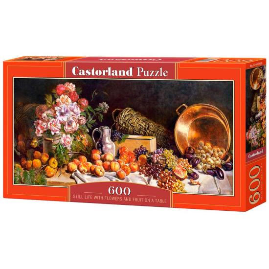Puzzle Castorland natureza morta com flores e frutas na m