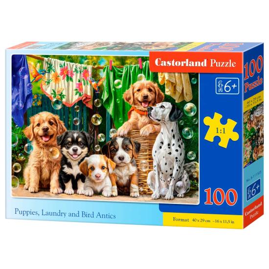Puzzle Castorland Filhotes, Roupa Para Lavar E Pássaros 100 Peça