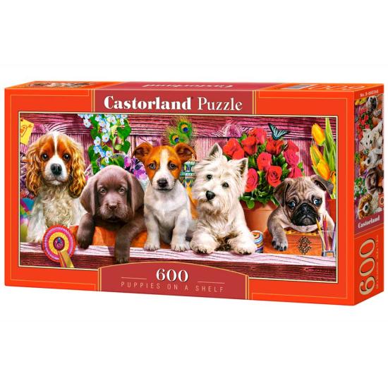 Cachorros de Puzzle Castorland em uma prateleira 600 pc