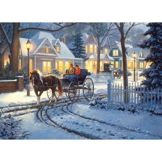 Puzzle de carruagem de cavalo Cobble Hill na neve 1000 pe Puzzle de carruagem de cavalo Cobble Hill na neve 1000 pe