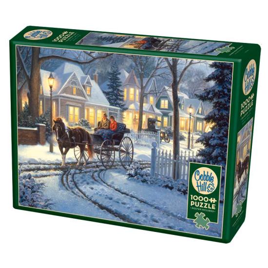 Puzzle de carruagem de cavalo Cobble Hill na neve 1000 pe Puzzle de carruagem de cavalo Cobble Hill na neve 1000 pe