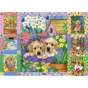 Puzzle Cobble Hill Colcha de Cachorros e Buquês 1000 Peças