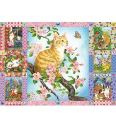 Puzzle Cobble Hill Colcha Gatinhos e Flores de 1000 Peças