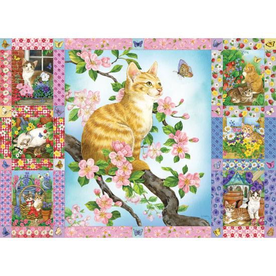 Puzzle Cobble Hill Colcha Gatinhos e Flores de 1000 Peças Puzzle Cobble Hill Colcha Gatinhos e Flores de 1000 Peças