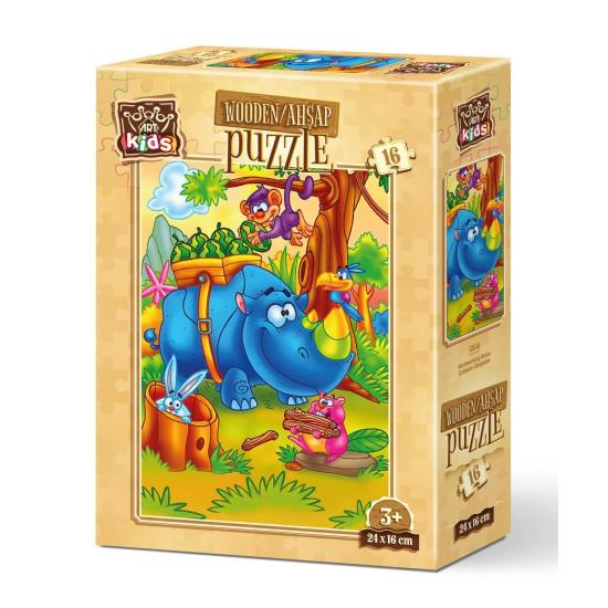 Puzzle de Madeira Art Puzzle Rinoceronte Trabalhador 16 peças Puzzle de Madeira Art Puzzle Rinoceronte Trabalhador 16 peças