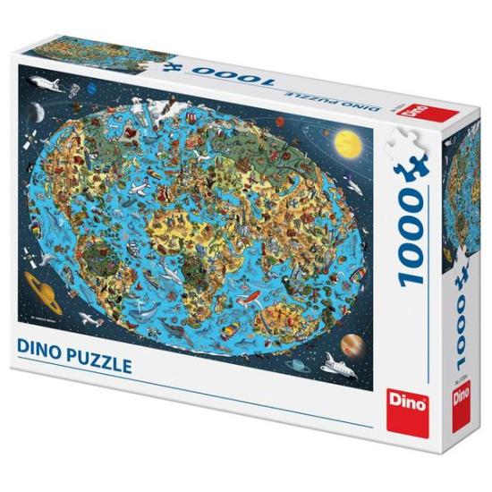 Puzzle Dino Mapa-múndi Ilustrado de 1000 peças
