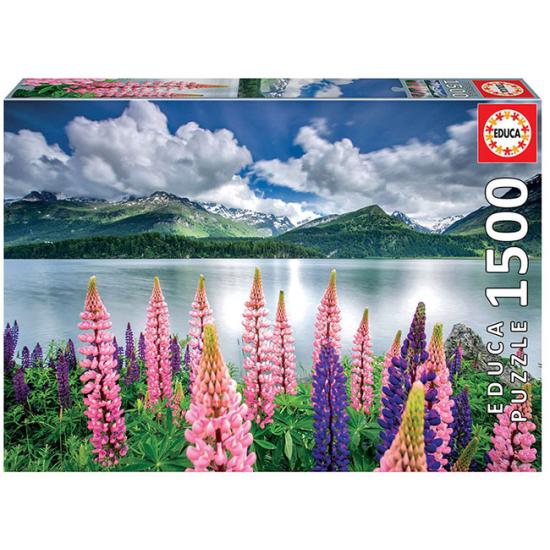 Puzzle Educa Lupins nas margens do Lago Sils, Suíça 1500 Pcs
