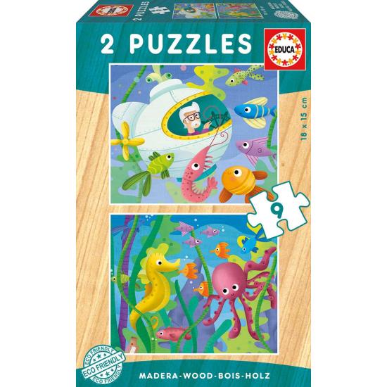 Puzzle Educa Animais Aquáticos 2 x 9 Peças de Madeira