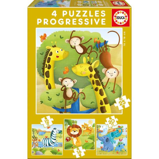 Puzzle educacional de animais selvagens 12+16+20+25 peças