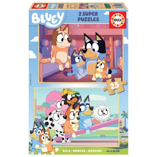 Puzzle Educa Bluey de 2 x 25 peças de madeira