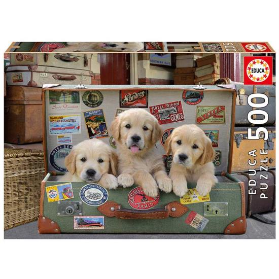 Puzzle educa cachorrinhos na bagagem 500 peças