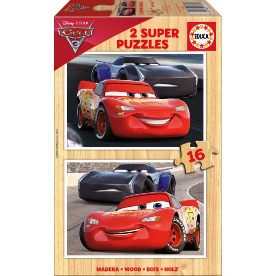 Puzzle Educa Carros 3 de 2 x 16 Peças Madeira Puzzle Educa Carros 3 de 2 x 16 Peças Madeira