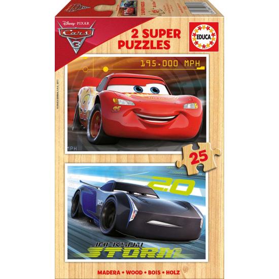 Puzzle Educa Carros 3 de 2 x 25 peças de madeira Puzzle Educa Carros 3 de 2 x 25 peças de madeira