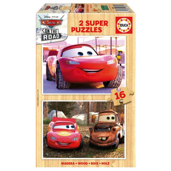Puzzle Educa Carros On The Road de 2 x 16 Peças Madeira