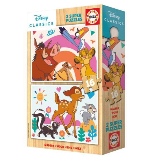 Puzzle Educa Disney Animals de 2x16 Pçs Madeira