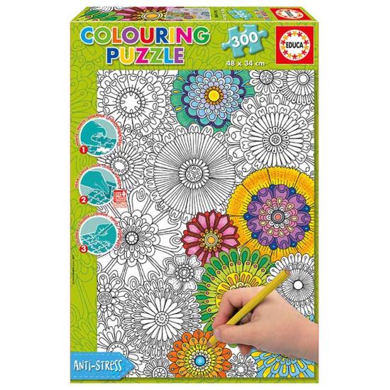 Puzzle Educa Grandes Flores Lindas Colora-me 300 Peças