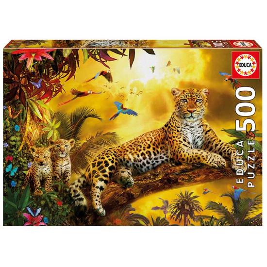 Puzzle Educa Leopard com seus filhotes de 500 peças