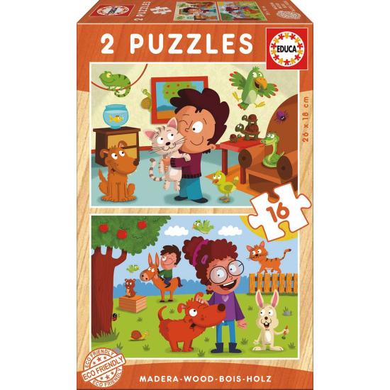 Puzzle Educa Pets 2 x 16 peças de madeira